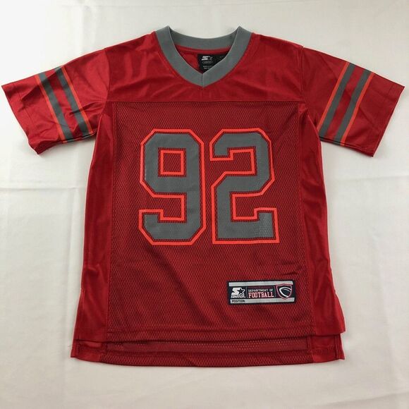 Starter Brand Department‎ Of Football Jersey Youth Size L 10/12 Red Grey - Picture 1 of 8